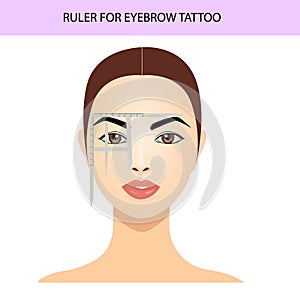 Eyebrow tattoo ruler attached to face, eyebrow guide, vector illustration photo