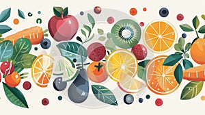 An eyecatching illustration showing the many vitamins and minerals found in fruits and vegetables emphasizing the photo