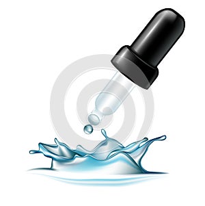 Eyedropper with water splash isolated