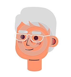 Eyeglasses asian elderly man 2D vector avatar illustration