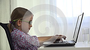 Eyeglasses Child Playing Computers, Girl Using Laptop for Learning, Studying 4K