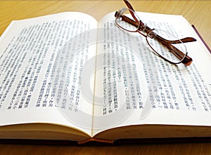 Eyeglasses on chinese book