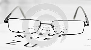 Eyeglasses on eye chart