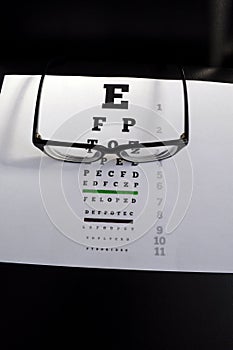 Eyeglasses and eye chart