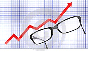 Eyeglasses with growing chart. 3D rendering