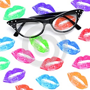 Eyeglasses and lipstick marks