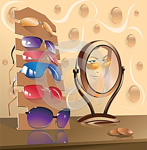 Eyeglasses and mirror photo