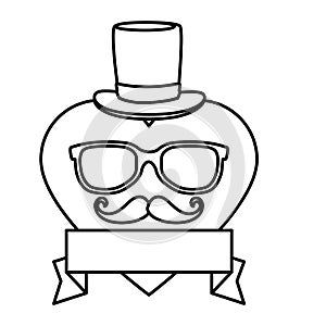 Eyeglasses and mustache with tophat in heart