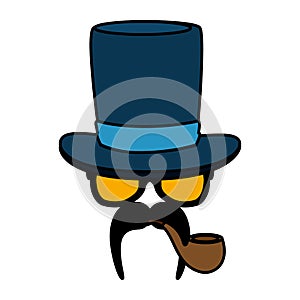 Eyeglasses and mustache with tophat hipster style