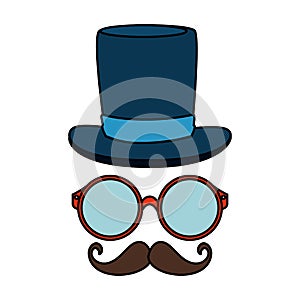 Eyeglasses and mustache with tophat hipster style photo