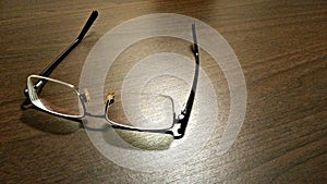 Eyeglasses on table