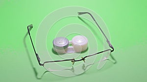 Eyeglasses versus lenses isolated chromakey contraposition convenience and flaws