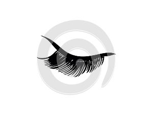 Eyelash extension. Beautiful black long eyelashes. Closed eye . False beauty cilia. Mascara natural effect. Professional glamor