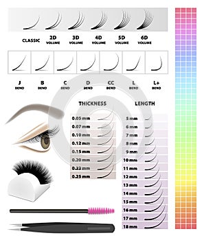 Eyelash extension, infographic table, vector illustration