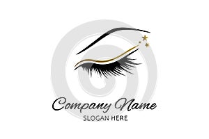 Eyelash extension logo. Tinted makeup. Illustration in modern style.