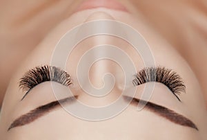 Eyelash extension procedure close up.