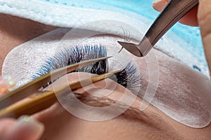 Eyelash Extension Treatment in blue color with facemask face mask