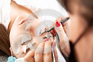 Eyelash extensions in a beauty salon