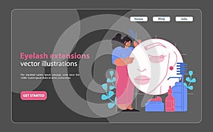 Eyelash extensions service. Flat vector illustration.
