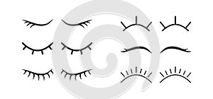 Eyelash vector icon, eye close and open, cartoon makeup, black line symbol lash. Beauty illustration