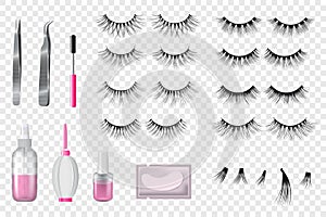 Eyelashes false beauty makeup vector set of isolated beautiful eye-lashes illustration realistic style