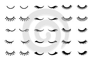 Eyelashes logo vector set isolated on white background, closed eyes icon collection