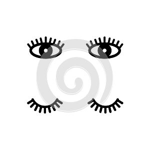 Eyelashes. Open and close eyes. Cute lashes. Vector illustration