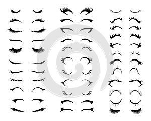 Eyelashes set. Different types of eyelash extensions.