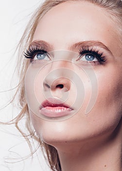 Eyelashes woman eyes face close up with beautiful long lashes is