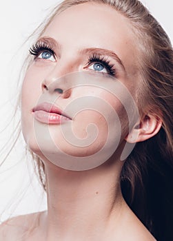 Eyelashes woman eyes face close up with beautiful long lashes is