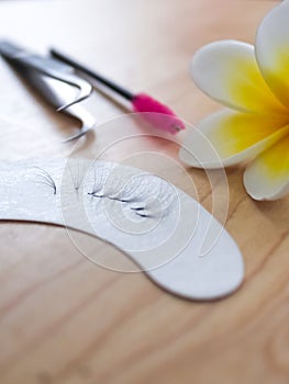 Eyelashes on the wooden table