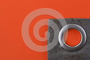 Eyelets and corner curtains. Abstract orange background with copyspace