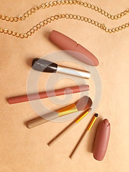 Cosmetics and gold chains