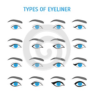 Eyeliner Stylish Make Up Thin Line Icon Set. Vector