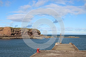 Eyemouth harbor entrance with view to North Sea