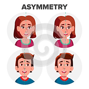 Eyes Asymmetry Of Character Man And Girl Vector