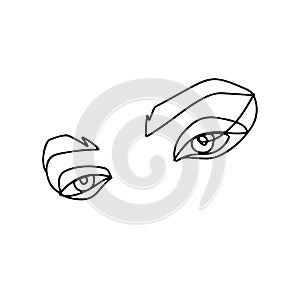 Eyes and brows continuous line drawing. Abstract woman portrait. One line face art vector illustration. Female linear