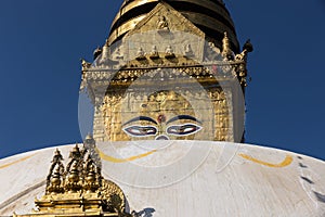 Eyes of the Buddha on the Boudhanath stupa in Kathmandu