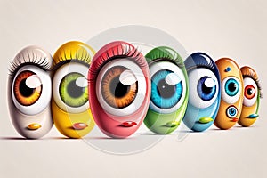 Eyes. Cute cartoon healthy human anatomy internal organ character set with brain lung intestine heart kidney liver and