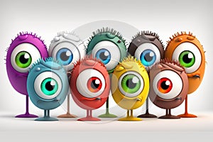 Eyes. Cute cartoon healthy human anatomy internal organ character set with brain lung intestine heart kidney liver and