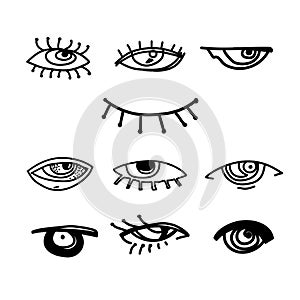 Eyes and eye icon set vector collection. Look and Vision icons. Isolated vector illustration for poster, tattoo, t-shirt