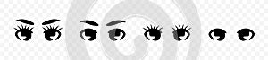 Eyes with eyelashes and eyebrows, cartoon and doll, graphic design