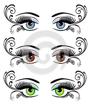 Eyes floral bundle, blue, green, brown eyes.