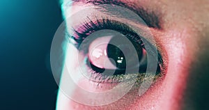 Eyes, makeup and vision with the eye of a woman in closeup and zoom for an eyesight exam or beautiful cosmetics. Beauty