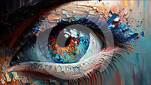 Eyes that mesmerize. Close-up of a woman\'s eye in an oil painting