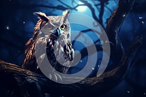Eyes of the Night Sky: Captivating Moments as an Owl Watches Intently by Full Moon