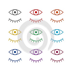 Eyes open and closed icon isolated on white background. Set icons colorful