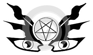 Eyes with pentagram of Satan, tattoo, isolated.