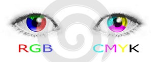 Eyes with RGB and CMYK colors photo