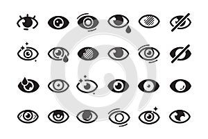 Eyes symbols. Closed opening eye human parts optical medical healthcare insomnia cataract good looking vision vector